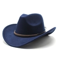 Classic navy blue wool felt western cowboy hat with studded decorative band and curved brim - M (56-58cm) / Navy Blue