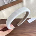 Chic beige wide padded headband with textured woven fabric and soft khaki velvet lining - White Texture