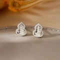 Minimalist silver gourd shaped stud earrings with 3D honeycomb texture finish - Gourd Shape / Silver