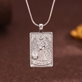 Silver square tarot angel relief pendant necklace with white zircon and snake chain detail - Silver (X6060SY)