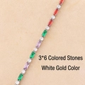 Bracelet tennis argenté avec zircons rectangulaires colorés 3x6mm et pierres blanches - Zircon Arc-en-Ciel (3*6+3mm) - Plaqué Or Blanc