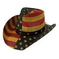Vintage western cowboy straw hat featuring US flag stripes and star studded band - 58cm One Size / Black Yellow Stars Red Yellow Stripes Patchwork