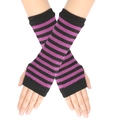 Detail of purple and black striped knitted fingerless gloves with thumb hole for cosplay - One Size / Purple Red And Black Striped (7)
