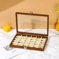 Walnut wood jewelry box with 35 compartments, glass lid and beige velvet lining - 30 Grids / Walnut With Beige Interior