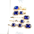 Set di 5 fermagli vintage con pietre blu e perle su base in lega dorata - Set da 5 Blu Lago
