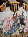 Ethnische beige Canvas-Einkaufstasche mit Pfauenbestickung und Holzknopf-Detail - Stil 16-Beige Pfau Floral