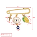 Technische Maßtabelle für goldene Sicherheitsnadel-Brosche mit Evil-Eye-Anhängern - Kreuz Tropföl Mais Böser Blick Stil (BE1727WH03)
