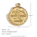 Ciondolo zodiaco Bilancia vintage in acciaio inossidabile placcato oro 14K con rilievo - Pendente Zodiacale-Bilancia / Oro-Bilancia
