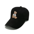 Dettaglio ravvicinato del ricamo dell'orso su un cappello da baseball in cotone nero - M (56-58cm) / Nero