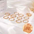 11-piece vintage gold alloy ring set featuring star, moon, and textured designs - Twisted Rhinestone Gold Stackable Ring Set (5136)