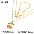 Sweet pastoral cherry pendant necklace in gold finish with red gemstones for women - Gold Heart-Shaped Red Ruby Cherry Pendant (KN295044-GC)