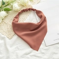 Detail of red-brown chiffon headscarf showing the elastic band and matte texture fabric - Dusky Pink