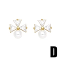 Elegant 18K gold plated earrings with flower design featuring zircon and white pearl - Badge Floral Style (D)
