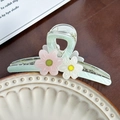 Light green floral hair claw with pink and white daisy decor on a ceramic plate - Light Green Large (Pink+White) - 13cm