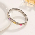 Elastic stainless steel bracelet in silver with gold accents and colorful gemstones - Multicolor Gemstone Style (08 Gold)