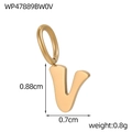 Detail of gold letter V stainless steel pendant with precise 0.88cm height measurement - Letter-V / Gold
