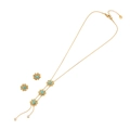 Set gioielli fiore dorato con pietra turchese e collana con frange in acciaio - Oro