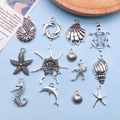 Set aus 13 antiksilbernen Ozean-Anhängern mit Seestern, Seepferdchen und Muscheln - Antik Silber Meerestiere 12 Stile Jeweils 1 Stück