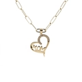 Gold heart MOM pendant necklace with zircons and paperclip chain for Mother's Day - 0214-MOM Heart with Border Zirconia