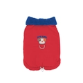 Red quilted dog winter coat with blue collar and D-ring for leash attachment - S / Red