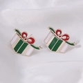 Christmas gift box stud earrings in red and green enamel with golden finish accents - Green Gift Box