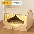 Large wooden cat scratcher house in yellow plaid with sisal mat 47x39x35cm - Large / Rocker Yellow