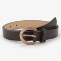 Cintura classica in pelle marrone da donna con fibbia a D minimalista in oro opaco - caffè / 105cm