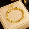 Bracciale a catena punk a doppio strato minimalista in acciaio al titanio placcato in oro - Stile Catena a Doppio Strato Dorata (B1055)