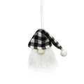 Detailed view of Style C Christmas gnome ornament featuring black and white buffalo plaid - Style C