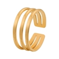 Golden titanium steel open ring featuring a triple-layered hollow design with hammered texture - US 7 / Gold