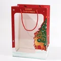 Red Christmas paper gift bag with window and gold Merry Christmas text 24x14x35cm - Christmas Window Bag (Reindeer) 5pcs/pack / 24x14x35cm / Red