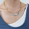 Minimalist two-tone titanium steel necklace with a curved silver pendant and gold snake chain - Gold Chain with Silver Pendant-40cm / Gold and Silver