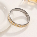 Pulsera elástica de acero inoxidable con eslabones bicolor plata y oro estilo reloj - Estilo de Superficie Arqueada de 9mm / Bicolor (Oro y Plata)