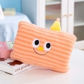 Orange striped plush hand warmer pillow with cute cartoon face and yellow party hat - Orange Style