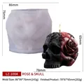 Skeleton rose candle silicone mold for DIY crafts with detailed dimensions and finished candle - Rose Skull Contract LZ-1004