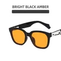 Square black frame sunglasses with vibrant orange lenses and silver temple details - As Shown / Glossy Black / Orange Lens