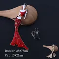 Enamel ballet dancer and black cat charms set with red rhinestones and golden finish - D023 Long Dress Dancer