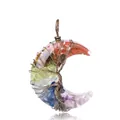 Crescent moon tree of life pendant with colorful chakra stones and bronze wire wrap - 7 Chakras Pendant-Bronze-No Chain