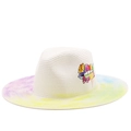 Hand-painted graffiti straw fedora with purple and yellow gradient brim for summer - Beige Tie-dye Gradient Brim Style(11)