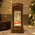 Vintage Bronze-Telefonzelle Weihnachts-Laterne mit rotem LKW und Schneewirbel - Große Gebürstete Goldene Telefonzelle Mit LKW & Baum