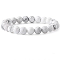 Macro detail of natural white turquoise beads with grey marble texture on round bracelet - White Turquoise Bracelet 8mm