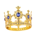 Macro detail of golden crown with blue oval gemstones and sparkling crystals on white background - 8-Point Diamond Crown / Gold + Blue Stone