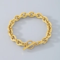Minimalist gold stainless steel link chain bracelet with classic OT buckle closure - Bracelet (21cm) / 9.5mm / Gold