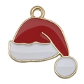 Christmas hat charm pendant in red and white enamel with gold metal edges - Christmas Hat 17x19mm
