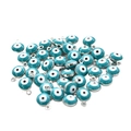 Ciondolo malocchio turchese in smalto e lega per creazione di gioielli fai-da-te e orecchini - 9*6mm / 0.31g / Bordo Blu Lago-Argento