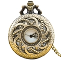 Vintage bronze pocket watch with hollow cover and classic floral chain decoration - Bronze - Center Ring Hollow