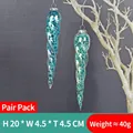 Oceanic glass icicle Christmas tree ornaments with sparkly blue glitter filling, 20cm set - Model 07-Lake Blue Sequin Icicle (Pair)