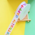 White Happy Birthday printed satin ribbon roll with colorful party patterns for gift wrapping - Happy Birthday Colorful Bold / 1.5CM*25 Yards