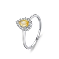 Luxuriöser S925 Sterlingsilber Ring mit gelbem Zirkonia im Birnenschliff und kleinen Diamanten - US 9 / Ring (JZ2064)