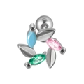 Orecchino a fiore in acciaio inox con zirconi marquise blu, rosa e verdi con foglie - #6 (Forma a Foglia di Fiore)